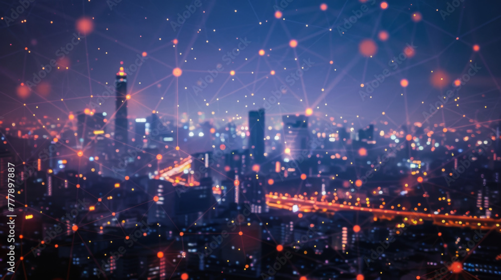 Aufkleber modern city with wireless network connection and city scape concept. wireless network and connection