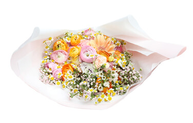 Mixed colorful flowers on transparent background, Bouquet of mixed flowers. (PNG File)