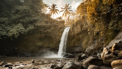 amazing waterfall near ubud in bali indonesia secret bali jungle waterfall - obrazy, fototapety, plakaty