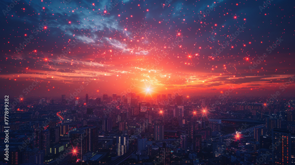 Aufkleber modern city with wireless network connection and city scape concept. wireless network and connection