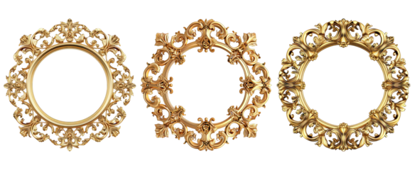 set of round golden wedding frame on white background