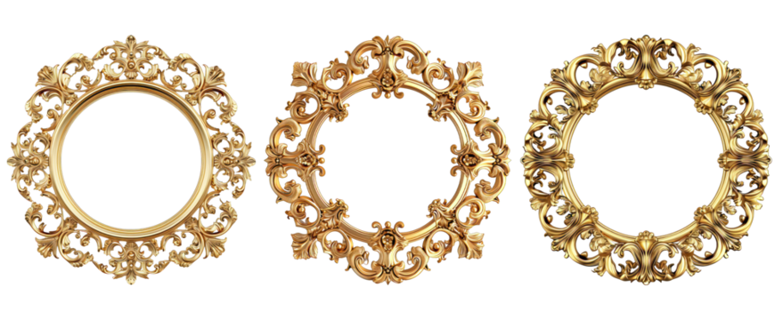 set of round golden wedding frame on white background