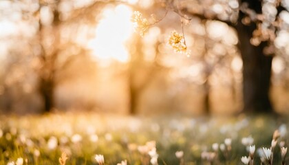 beautiful blurred spring background nature with blooming glade trees - obrazy, fototapety, plakaty