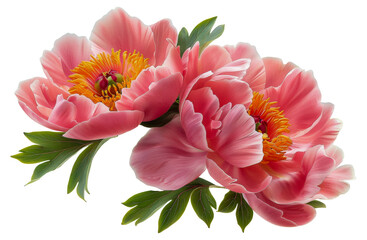 Two pink flowers with yellow centers, cut out - stock png.