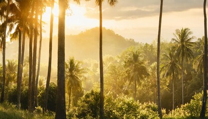 panorama banner background of tropical forest landscape scene for using in concept of environmental ecology and sustainable energy or earth day wild wood scenic using for wallpaper of spa and tourism - Powered by Adobe