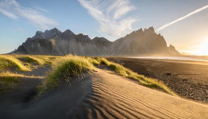 sand dunes on the stokksnes on southeastern icelandic coast with vestrahorn batman mountain iceland europe