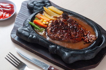 Barbeque Beef Steak in Hot Plate