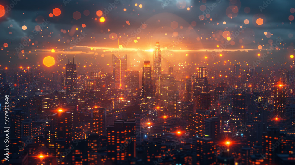 Poster modern city with wireless network connection and city scape concept. wireless network and connection