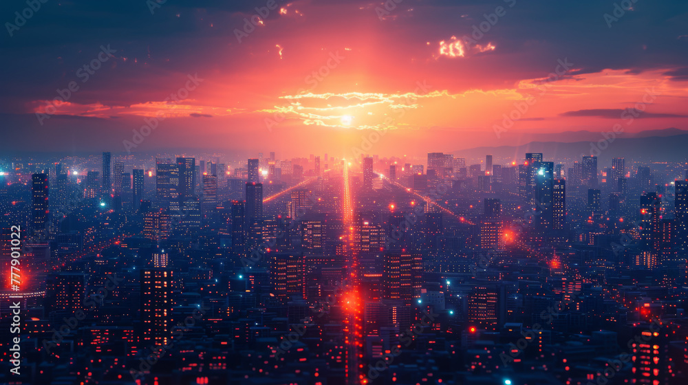 Poster modern city with wireless network connection and city scape concept. wireless network and connection