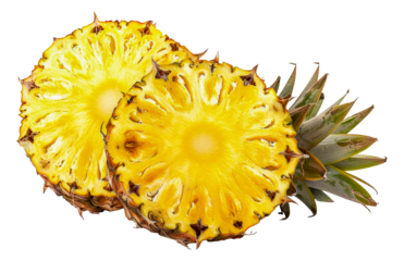 A slice of pineapple is cut in half and placed, cut out - stock png.