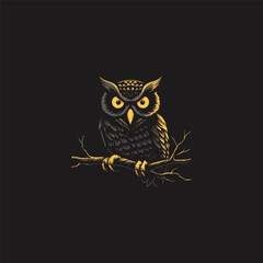 Owl on a branch logo illustration design flat vector