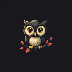 Owl on a branch logo illustration design flat vector