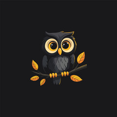 Owl on a branch logo illustration design flat vector