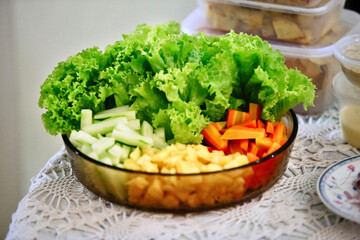 Fresh salad in the bowl ready to serve