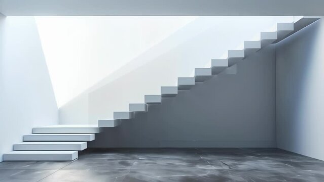A featureless unadorned staircase leading to the upper level of a minimalistic home. . .