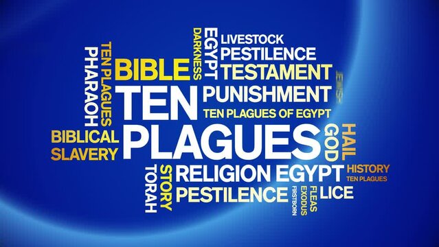 Ten Plagues animated word cloud;text design animation tag kinetic typography seamless loop.