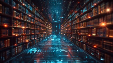 High-tech lab library, scientific journals and books, innovation learning