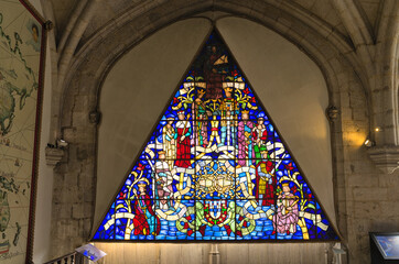 Triangular Stained window in Museum of Marine in Lisbon, portugal