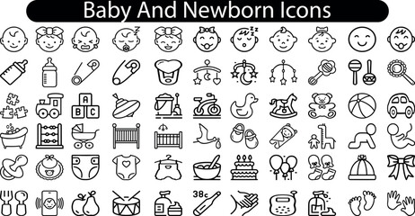 Baby care editable stroke outline icons set isolated on white background flat vector illustration. Pixel perfect.
