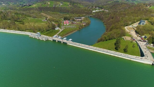 Water Dam On Solina Lake Bieszczady Mountains Aerial View Poland