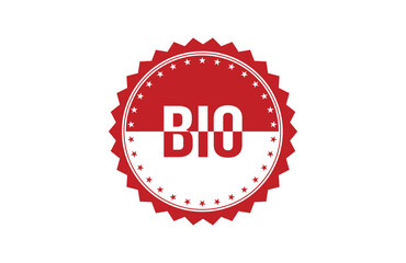 Red banner Bio on white background.