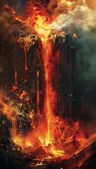 Fiery Eruption of Vengeful Rage and Haunting Regret in the Volcanic Depths - obrazy, fototapety, plakaty