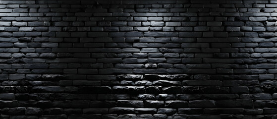 Brick wall of black color, wide panorama background