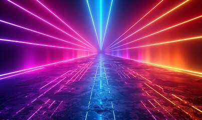 Neon futuristic flashes on black background. Motion light lines backdrop. Trendsetting Neon...