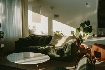 a house interior modern living room with a dark green tone, Generative AI