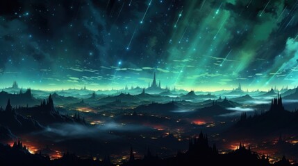 Fototapeta premium Digital Aurora, Witnessing Abstract Phenomena in the Technological Sky