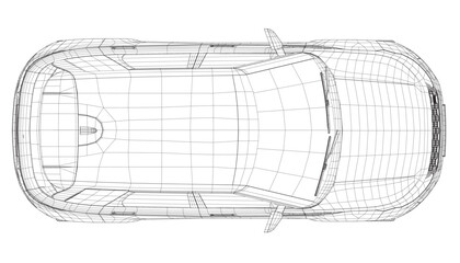 Modern SUV car wireframe. Top view of contour crossover vehicle isolated on white background. Vector car template for branding, advertisement, logo placement. Classic luxury suv car. - obrazy, fototapety, plakaty