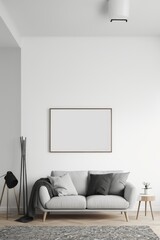Minimalist interior living room with mock up frame