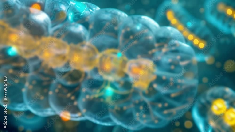 Poster a detailed view of the electron transport chain within a mitochondrion with its intricate system of 