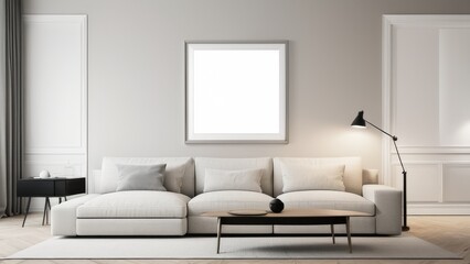 Minimalist interior living room with mock up frame