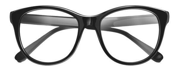 A pair of black eyeglasses with a black frame, cut out - stock png.