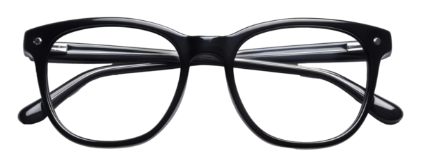 A pair of black glasses with a black frame, cut out - stock png.