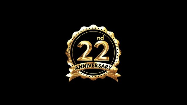 22nd Anniversary luxury Gold Animation. Greeting for the 22nd Anniversary. Luxurious Animation Celebrating 22 Years of Excellence.