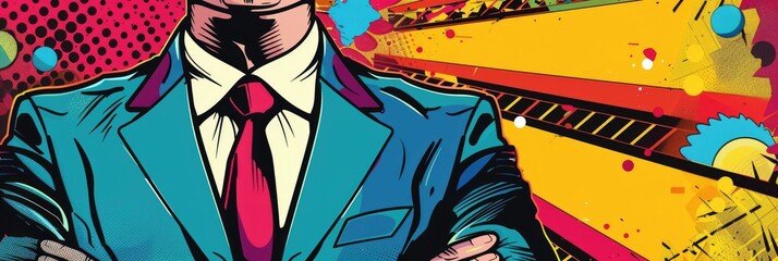 Dapper Businessman in Vibrant Pop Art Inspired Graphic Wallpaper with Copyspace for Business Concepts and Opportunities