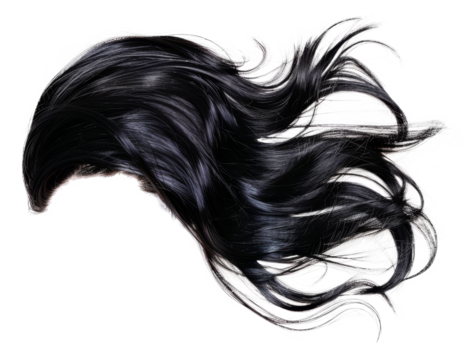 A long black hair with a messy look, cut out - stock png.