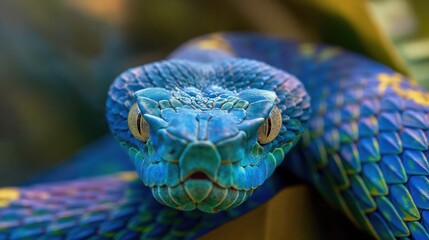 Majestic Blue Viper Closeup Encounter