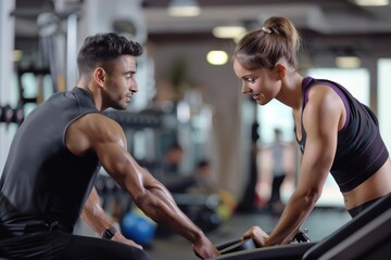 Fototapeta na wymiar Man and Woman Working Out in a Gym