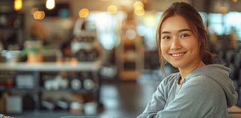 Smiling Woman Sitting at Table