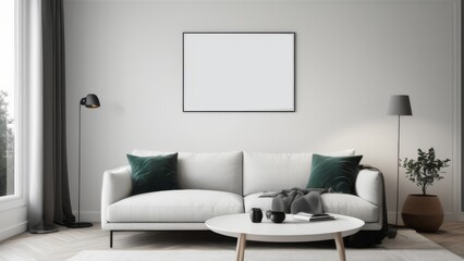 Minimalist interior living room with mock up frame