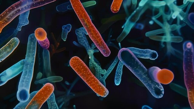 A collection of brightly colored conidia ranging from vibrant blues and greens to deep oranges and purples showcasing the diversity . AI generation.