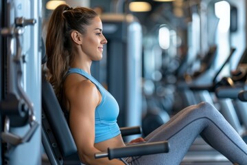 Fototapeta premium Woman Sitting on Bench in Gym