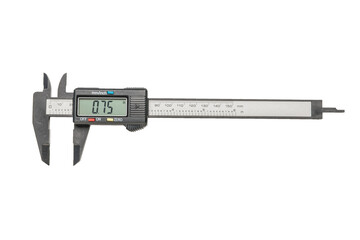 Electronic vernier caliper isolated on a white background.