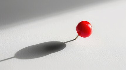 red pin with shadow on white surface Red pushpin on a white background. Close-up view,Red pushpin isolated on white background.studio photography of a red pin in light paper back
