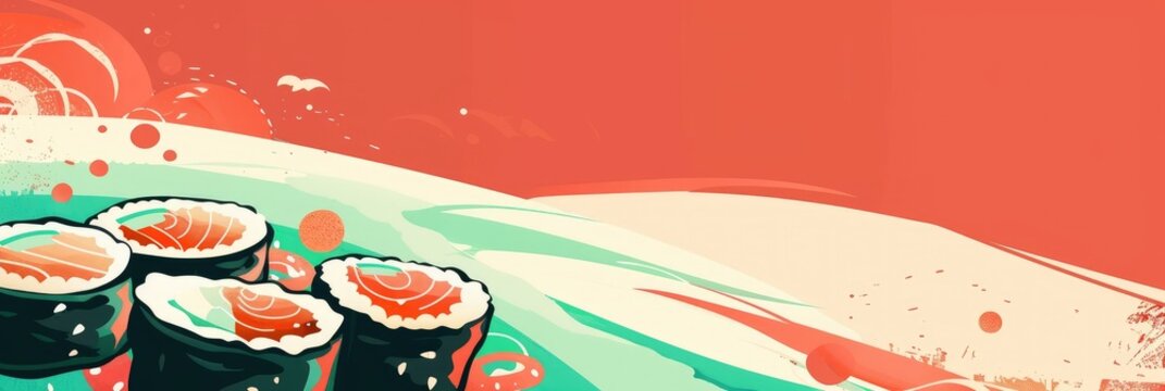Vibrant Sushi Graphic Wallpaper with Copyspace for Food,Asian Cuisine,and Restaurant Concept