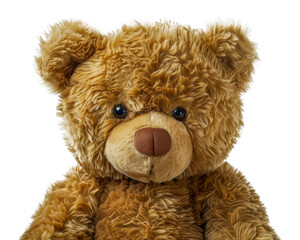 A teddy bear with brown fur and a black nose, cut out - stock png.