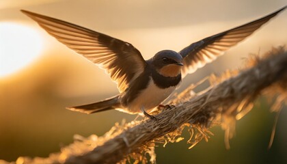 the barn swallow hirundo rustica young after leaving the nest - obrazy, fototapety, plakaty
